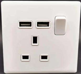 1 gang switch UK socket with neon+2USB